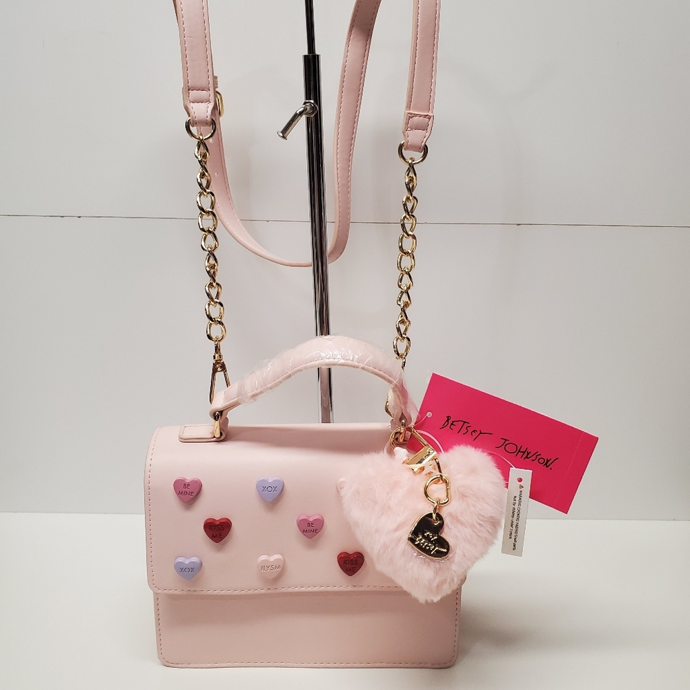 Betsey Johnson Pink Candy Heart-Embellished Crossbody/ Mini Bag